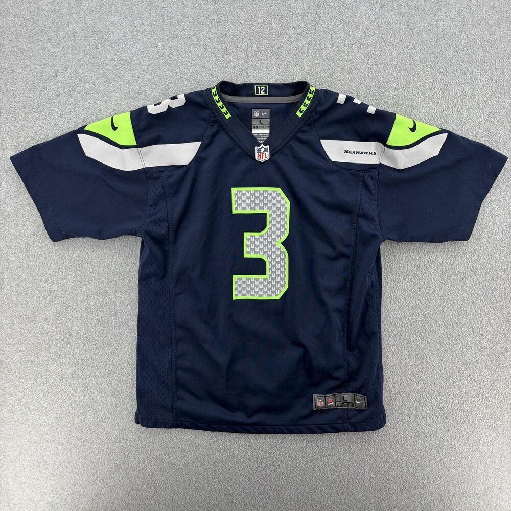 Seattle Seahawks Russell Wilson #3 Nike Game Player Jersey Navy Youth Large